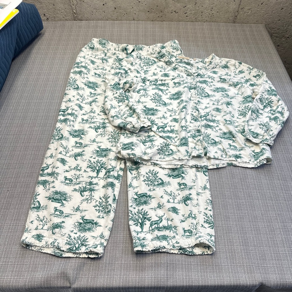 Soft Surroundings Green Toile Pajama Set Womens Large‎ Lounge Wildlife Cozy